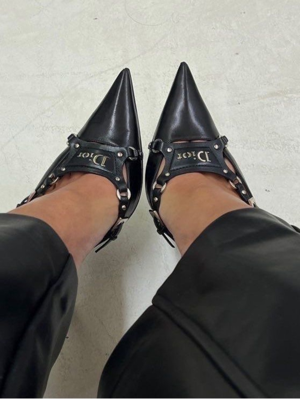 Dior Bondage Black Pointed-Toe Slingback Heels 2003 Galliano